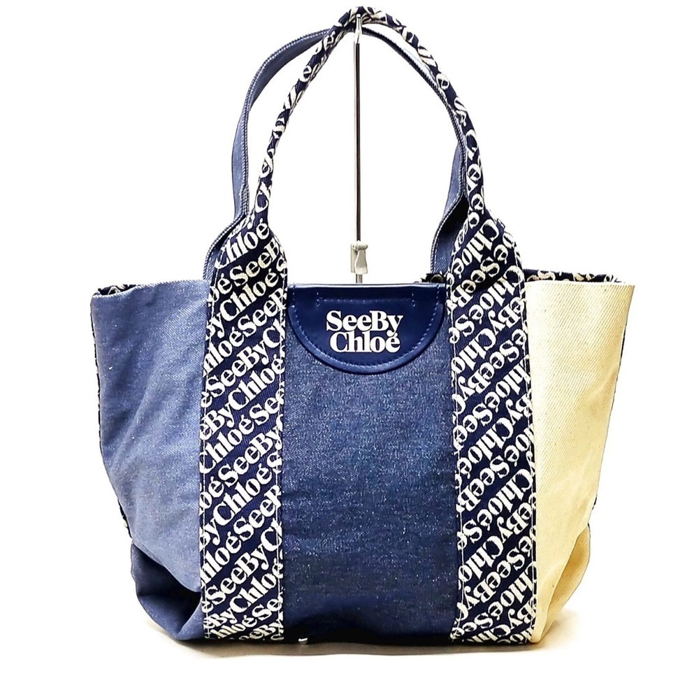 See By Chloe Navy Blue and Cream Canvas Tote Bag NEW